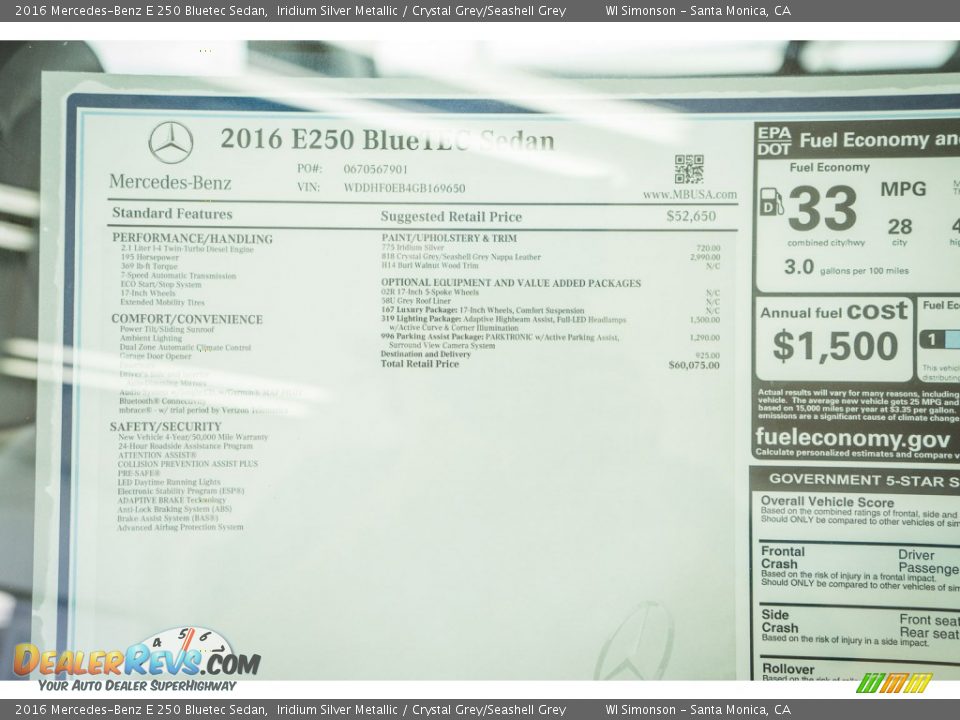 2016 Mercedes-Benz E 250 Bluetec Sedan Window Sticker Photo #11