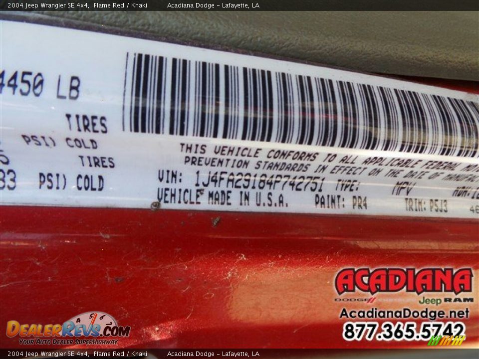 2004 Jeep Wrangler SE 4x4 Flame Red / Khaki Photo #15