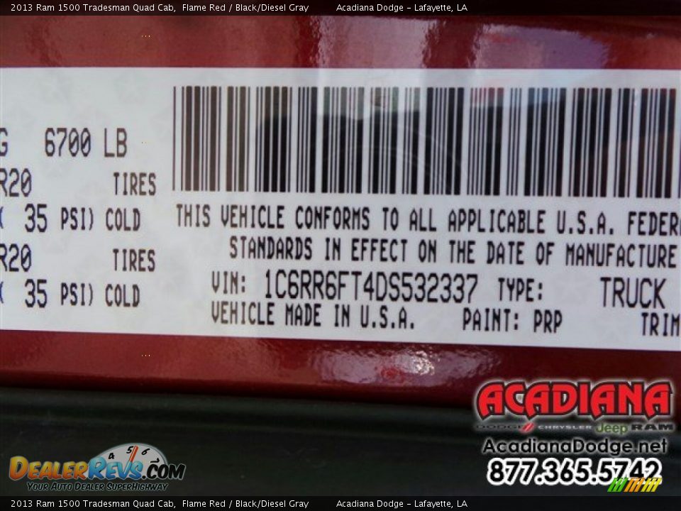 2013 Ram 1500 Tradesman Quad Cab Flame Red / Black/Diesel Gray Photo #16