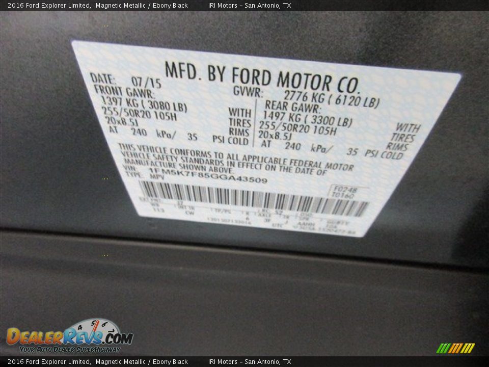 2016 Ford Explorer Limited Magnetic Metallic / Ebony Black Photo #18