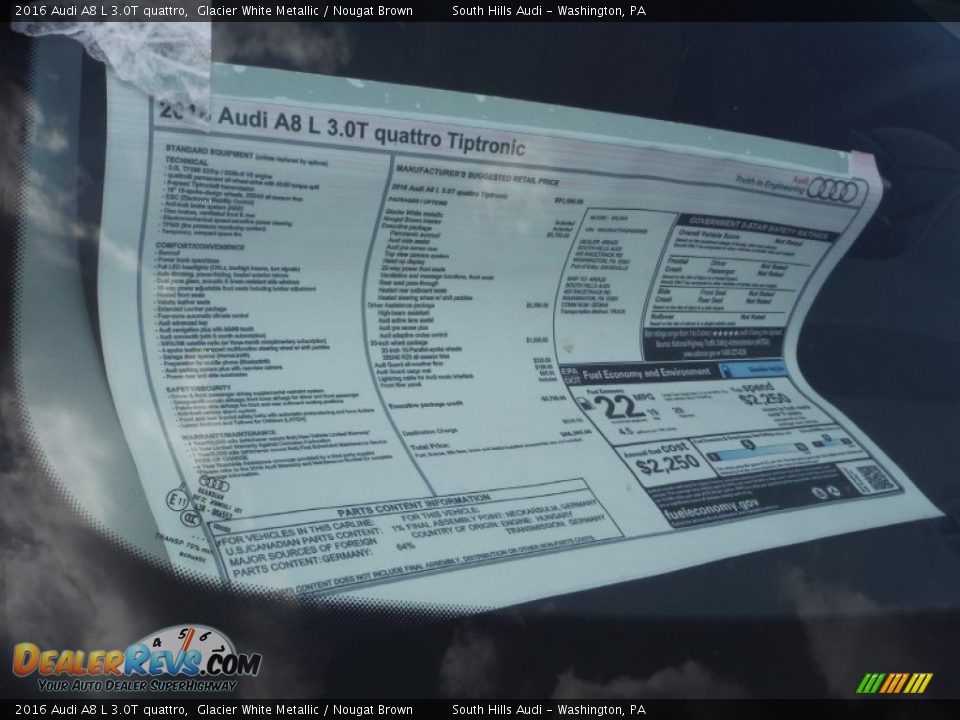 2016 Audi A8 L 3.0T quattro Window Sticker Photo #10