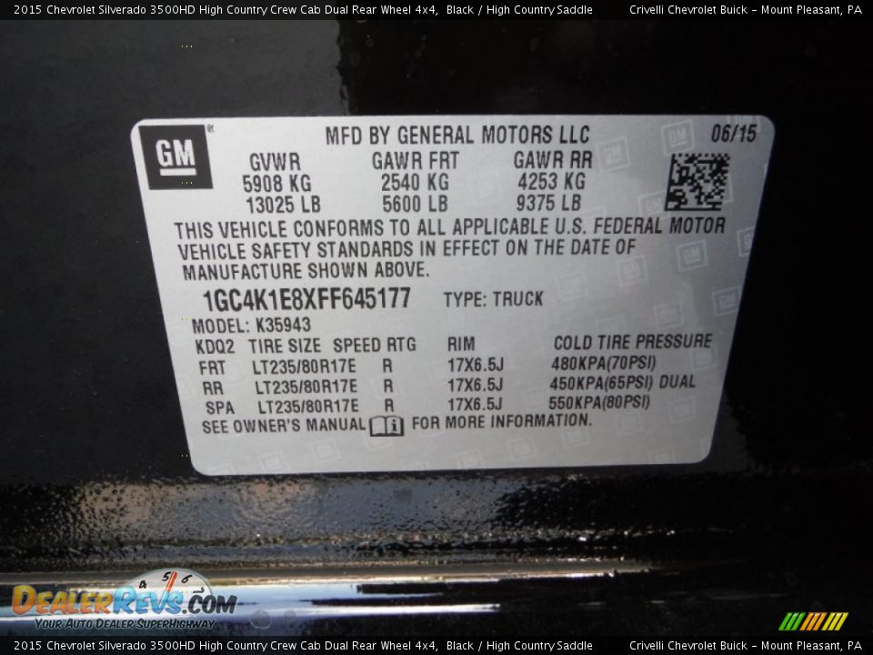 2015 Chevrolet Silverado 3500HD High Country Crew Cab Dual Rear Wheel 4x4 Black / High Country Saddle Photo #30