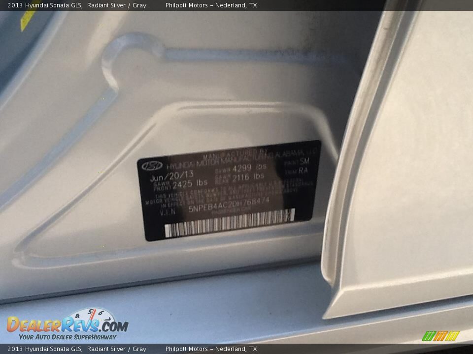2013 Hyundai Sonata GLS Radiant Silver / Gray Photo #6