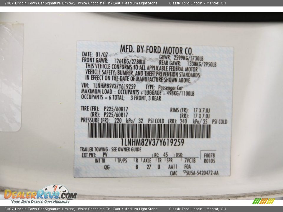 2007 Lincoln Town Car Signature Limited White Chocolate Tri-Coat / Medium Light Stone Photo #14