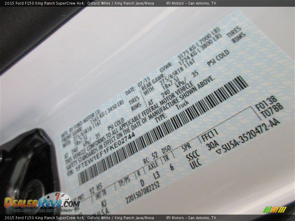 2015 Ford F150 King Ranch SuperCrew 4x4 Oxford White / King Ranch Java/Mesa Photo #18