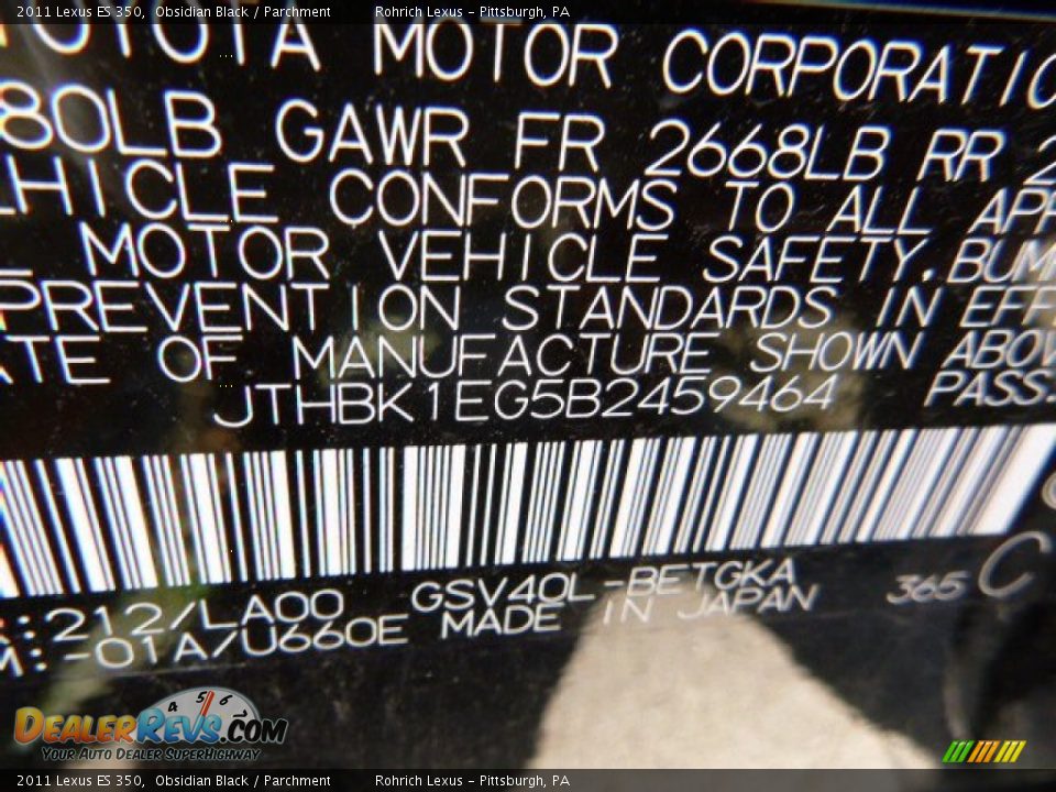 2011 Lexus ES 350 Obsidian Black / Parchment Photo #2