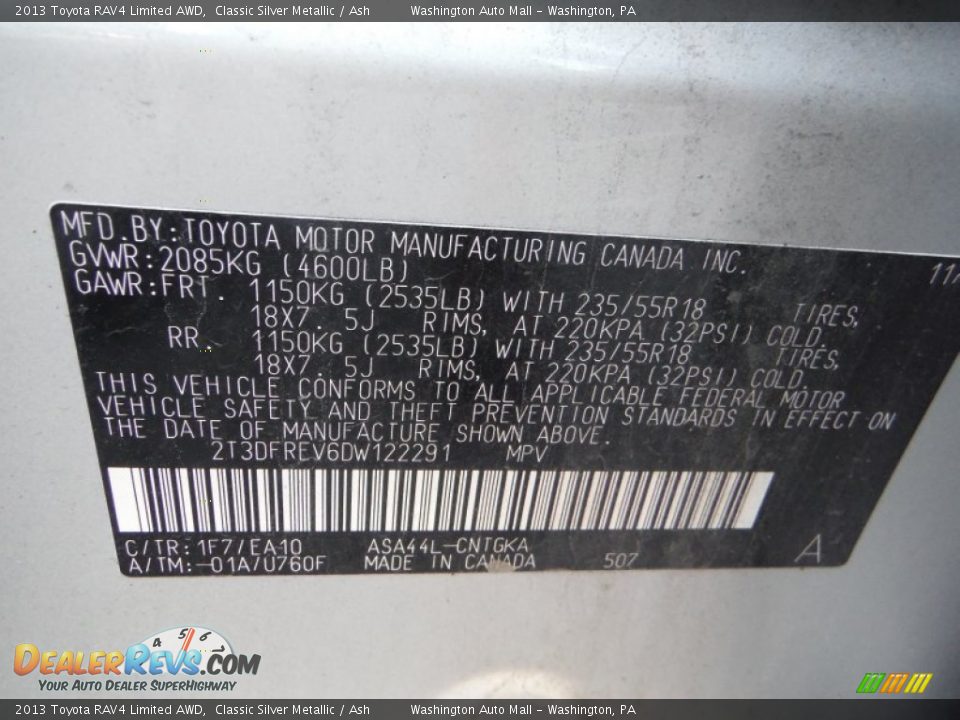 2013 Toyota RAV4 Limited AWD Classic Silver Metallic / Ash Photo #24