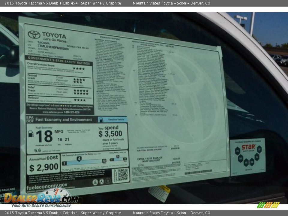 2015 Toyota Tacoma V6 Double Cab 4x4 Super White / Graphite Photo #10