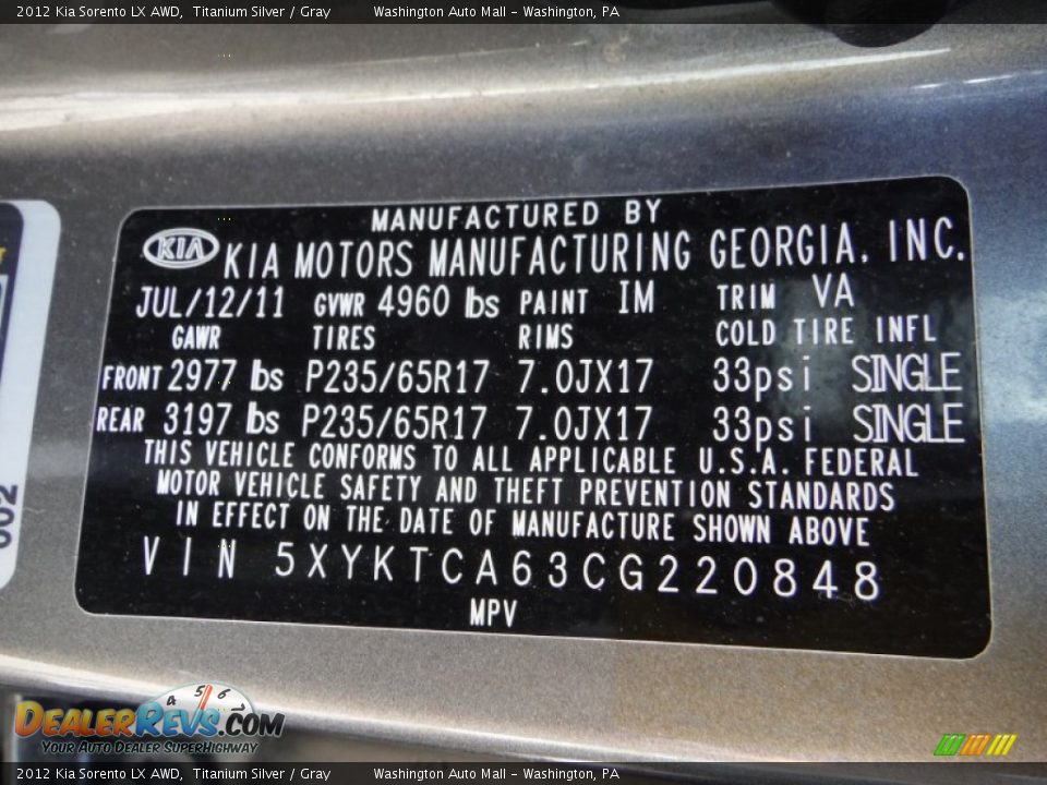 2012 Kia Sorento LX AWD Titanium Silver / Gray Photo #18