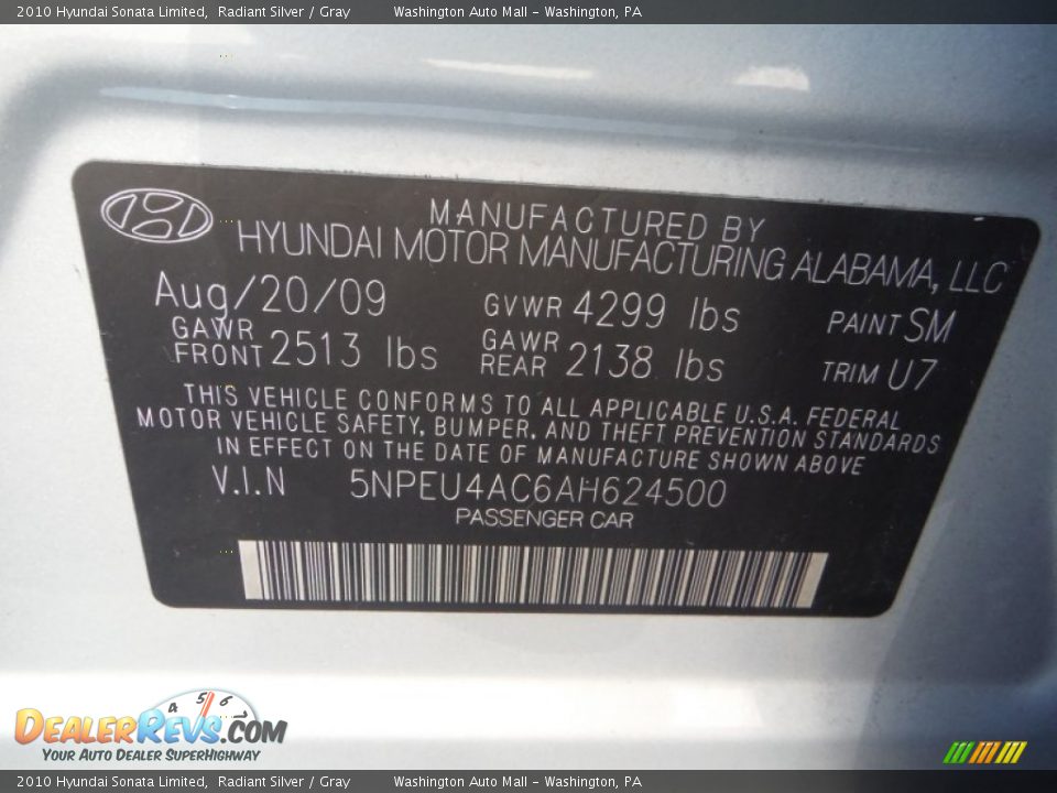 2010 Hyundai Sonata Limited Radiant Silver / Gray Photo #19