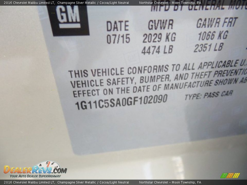 2016 Chevrolet Malibu Limited LT Champagne Silver Metallic / Cocoa/Light Neutral Photo #15