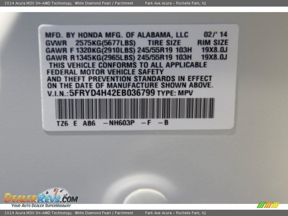 2014 Acura MDX SH-AWD Technology White Diamond Pearl / Parchment Photo #35