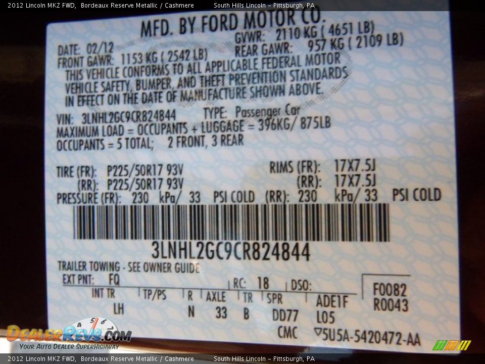 2012 Lincoln MKZ FWD Bordeaux Reserve Metallic / Cashmere Photo #23