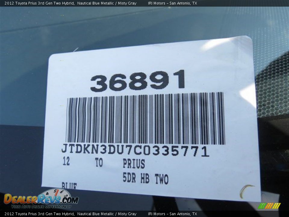 2012 Toyota Prius 3rd Gen Two Hybrid Nautical Blue Metallic / Misty Gray Photo #26