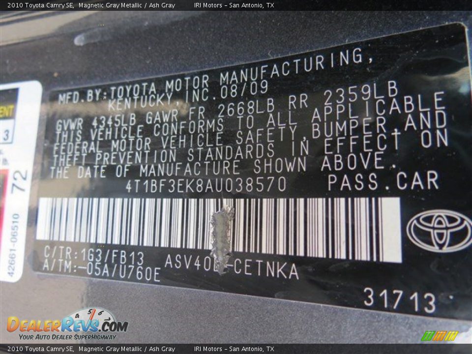 2010 Toyota Camry SE Magnetic Gray Metallic / Ash Gray Photo #14