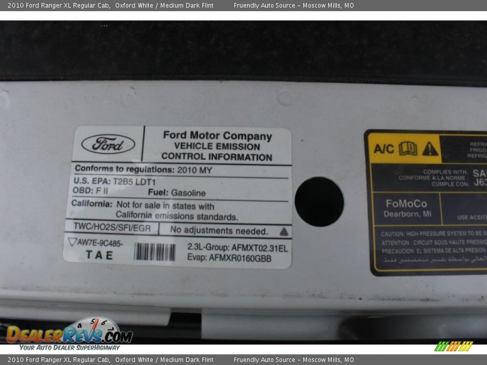 2010 Ford Ranger XL Regular Cab Oxford White / Medium Dark Flint Photo #4