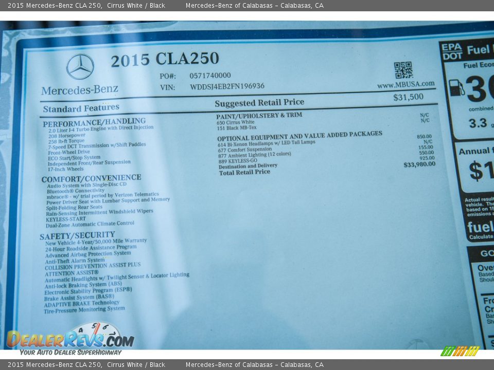 2015 Mercedes-Benz CLA 250 Cirrus White / Black Photo #11