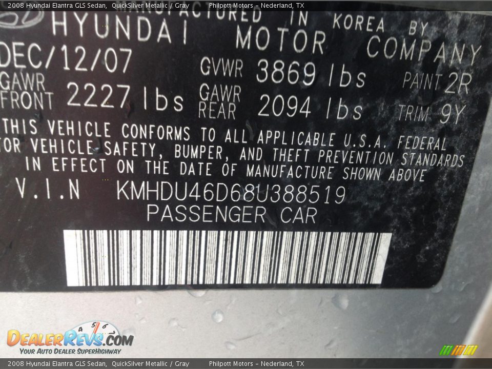 2008 Hyundai Elantra GLS Sedan QuickSilver Metallic / Gray Photo #6