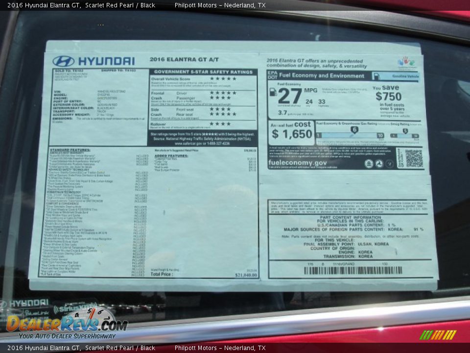 2016 Hyundai Elantra GT  Window Sticker Photo #32