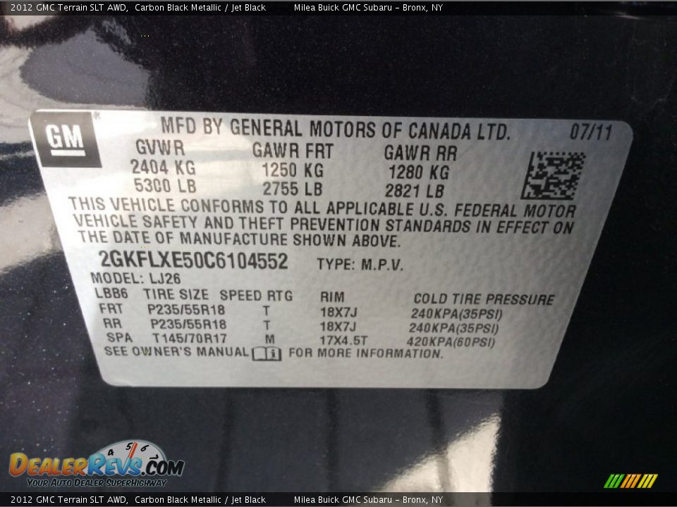 2012 GMC Terrain SLT AWD Carbon Black Metallic / Jet Black Photo #16