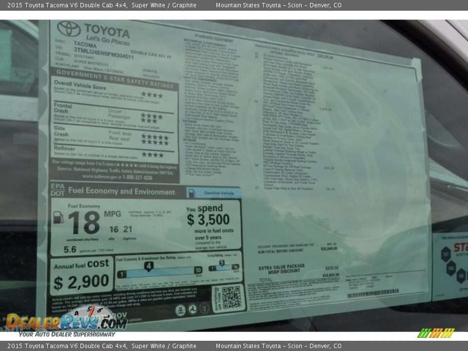 2015 Toyota Tacoma V6 Double Cab 4x4 Super White / Graphite Photo #10