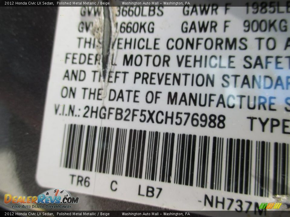 2012 Honda Civic LX Sedan Polished Metal Metallic / Beige Photo #19