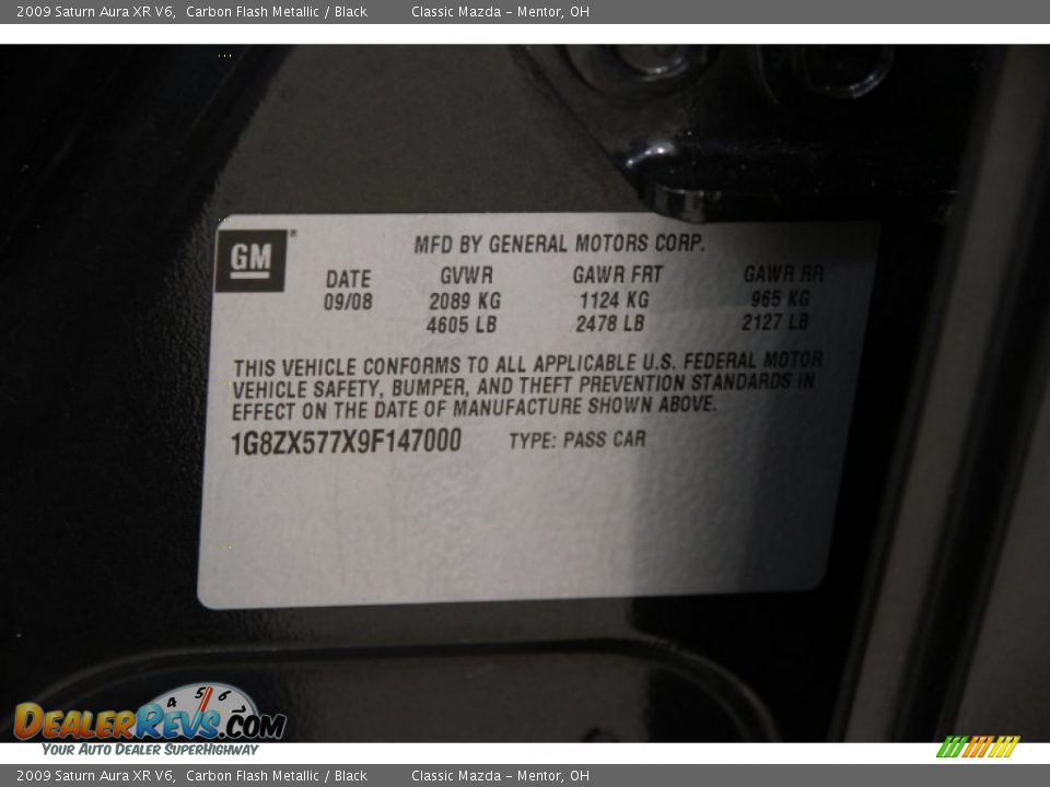 2009 Saturn Aura XR V6 Carbon Flash Metallic / Black Photo #15