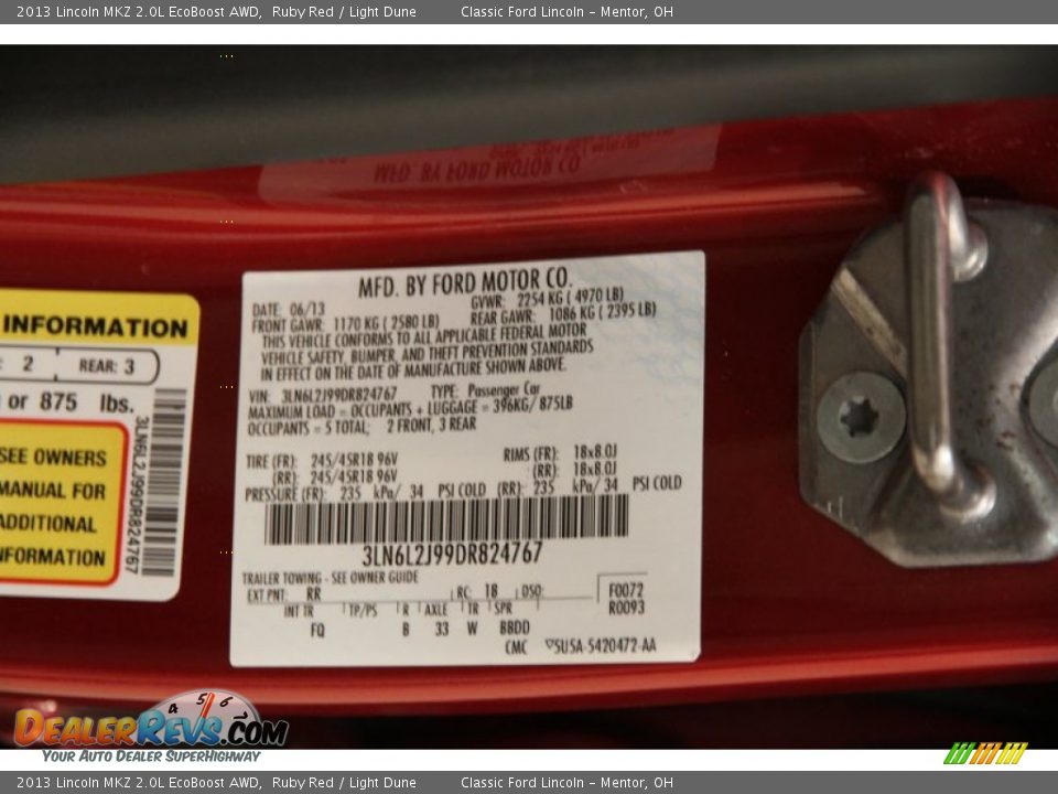 2013 Lincoln MKZ 2.0L EcoBoost AWD Ruby Red / Light Dune Photo #18