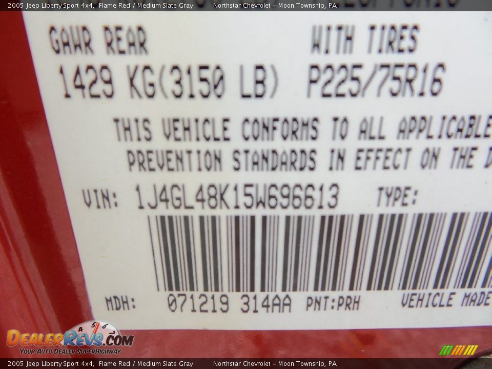 2005 Jeep Liberty Sport 4x4 Flame Red / Medium Slate Gray Photo #13