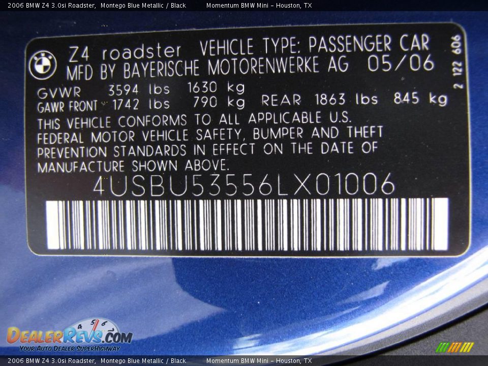 2006 BMW Z4 3.0si Roadster Montego Blue Metallic / Black Photo #29