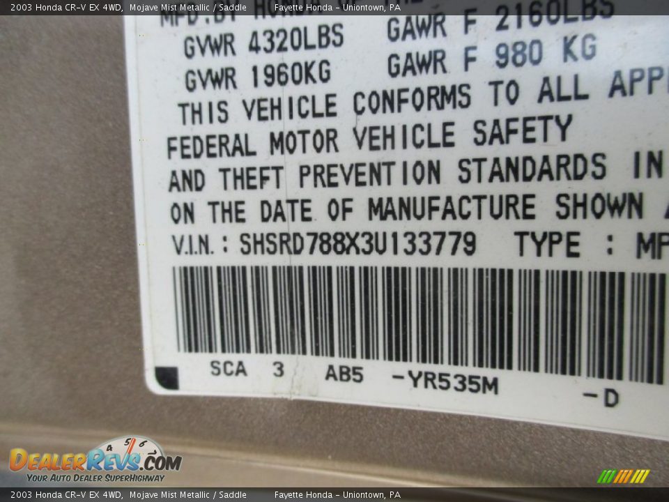 2003 Honda CR-V EX 4WD Mojave Mist Metallic / Saddle Photo #9