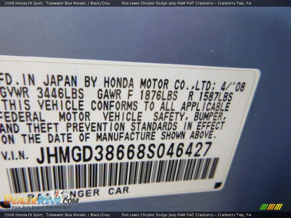 2008 Honda Fit Sport Tidewater Blue Metallic / Black/Grey Photo #16