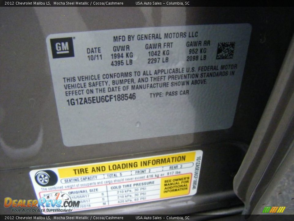 2012 Chevrolet Malibu LS Mocha Steel Metallic / Cocoa/Cashmere Photo #17