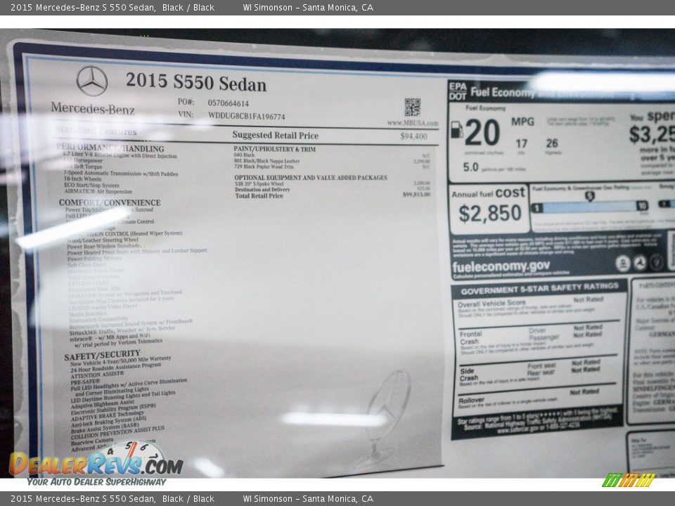2015 Mercedes-Benz S 550 Sedan Black / Black Photo #11
