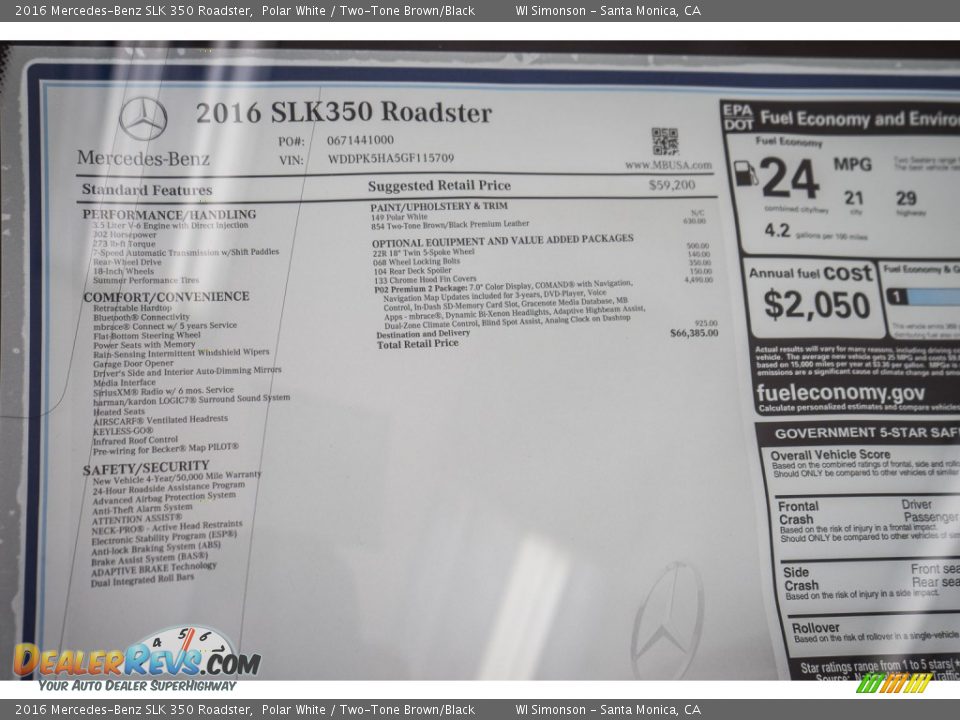 2016 Mercedes-Benz SLK 350 Roadster Window Sticker Photo #11
