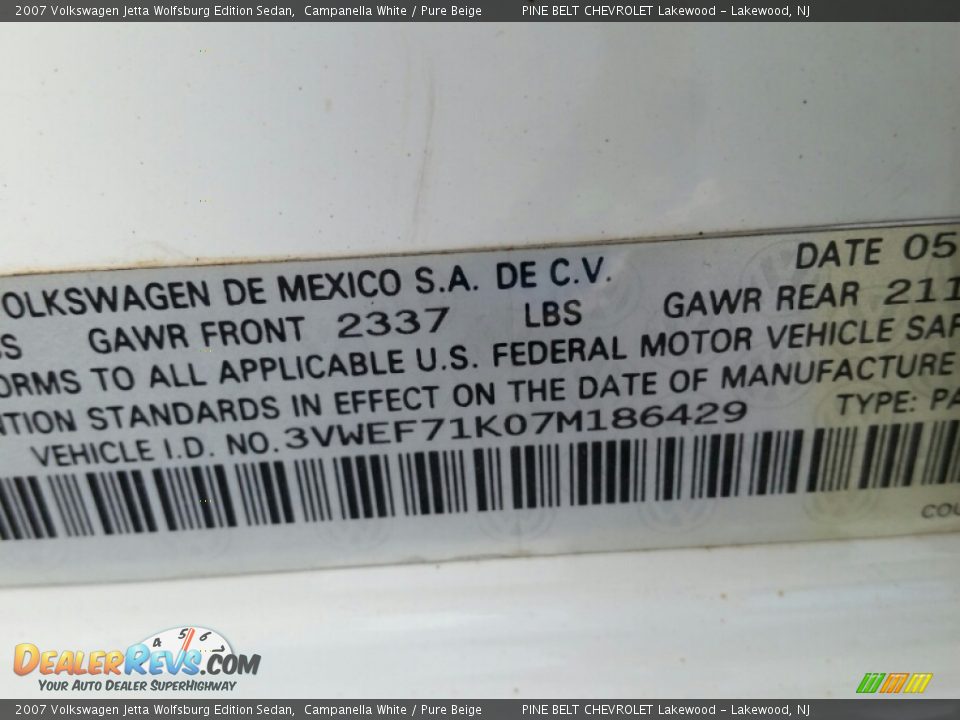 2007 Volkswagen Jetta Wolfsburg Edition Sedan Campanella White / Pure Beige Photo #18