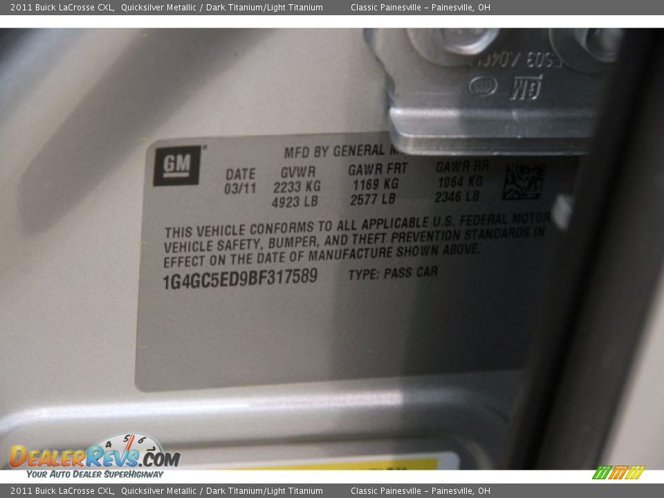 2011 Buick LaCrosse CXL Quicksilver Metallic / Dark Titanium/Light Titanium Photo #16