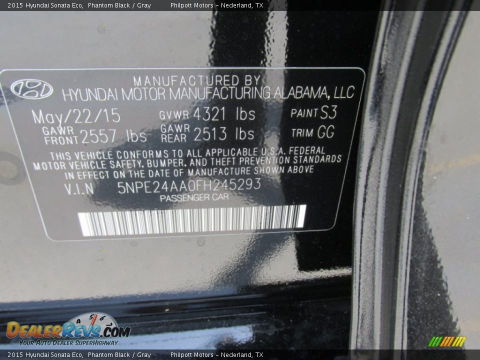 2015 Hyundai Sonata Eco Phantom Black / Gray Photo #30