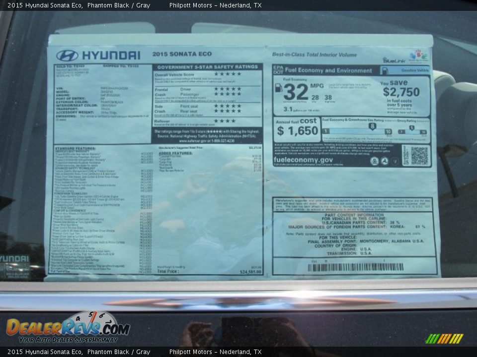 2015 Hyundai Sonata Eco Phantom Black / Gray Photo #31