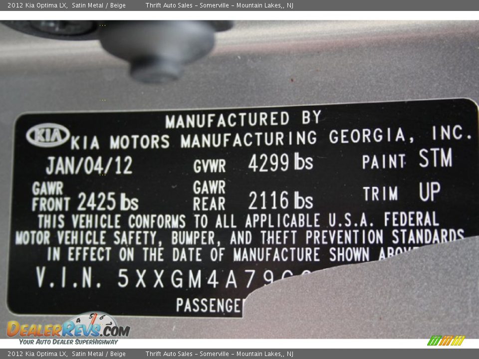 2012 Kia Optima LX Satin Metal / Beige Photo #31