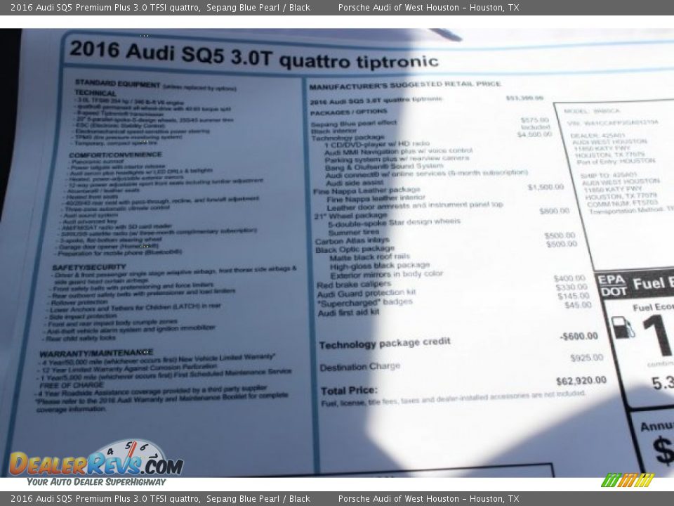 2016 Audi SQ5 Premium Plus 3.0 TFSI quattro Window Sticker Photo #8