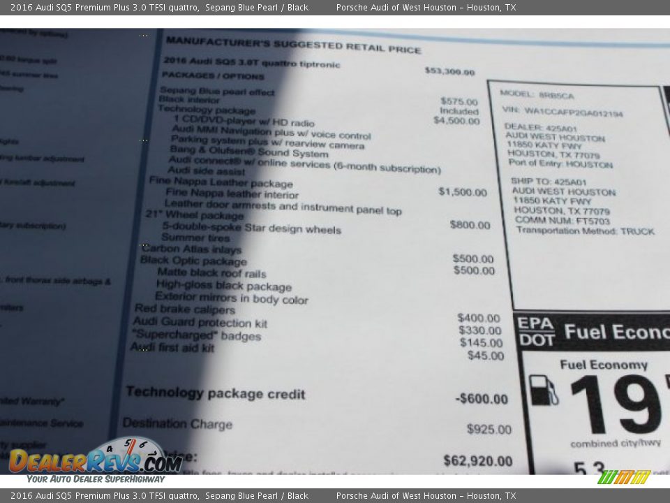 2016 Audi SQ5 Premium Plus 3.0 TFSI quattro Window Sticker Photo #9