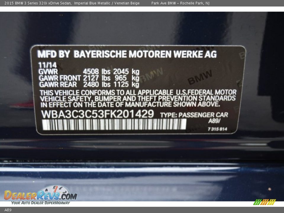 BMW Color Code A89 Imperial Blue Metallic