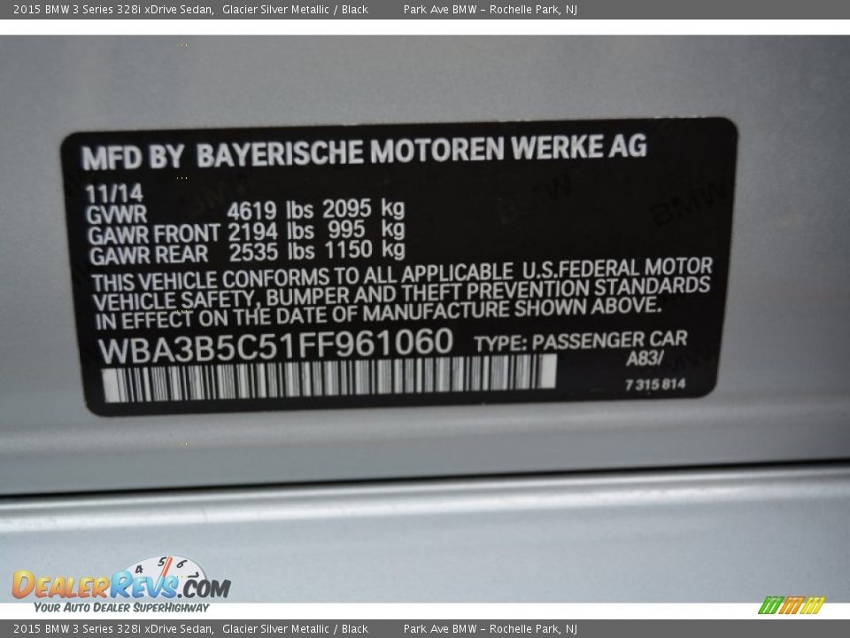 2015 BMW 3 Series 328i xDrive Sedan Glacier Silver Metallic / Black Photo #34