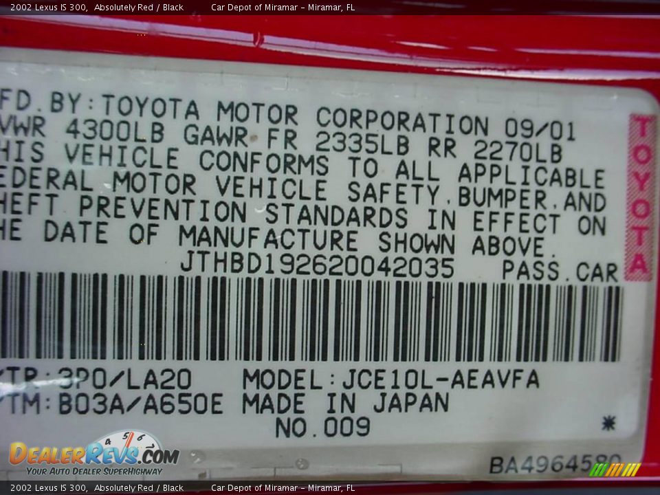 2002 Lexus IS 300 Absolutely Red / Black Photo #18