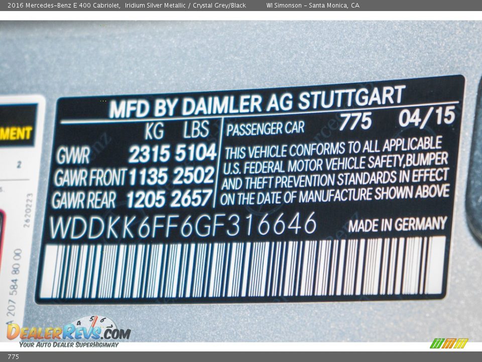 Mercedes-Benz Color Code 775 Iridium Silver Metallic