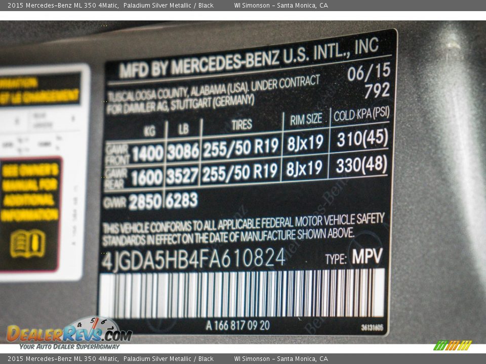 2015 Mercedes-Benz ML 350 4Matic Paladium Silver Metallic / Black Photo #8
