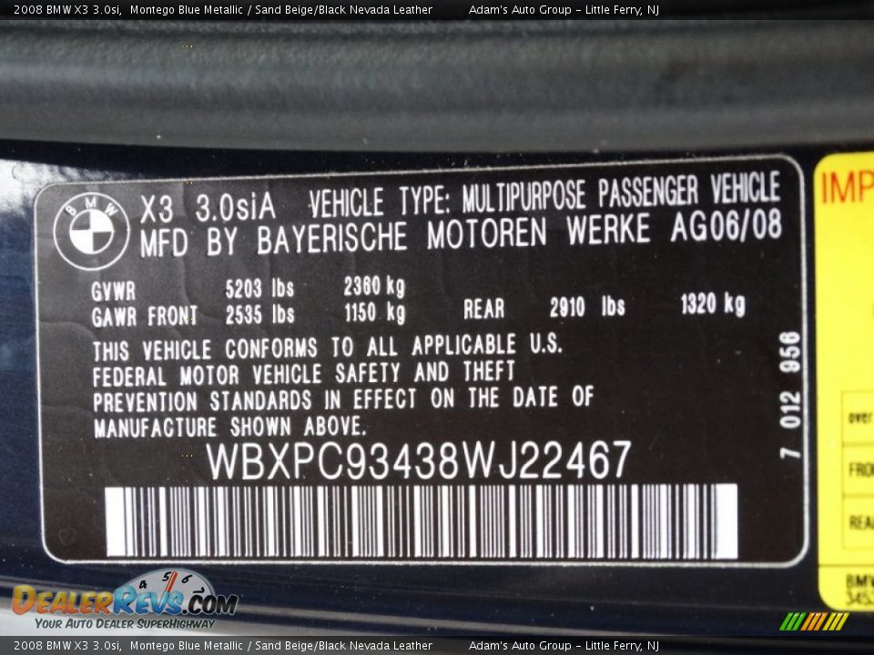 2008 BMW X3 3.0si Montego Blue Metallic / Sand Beige/Black Nevada Leather Photo #27