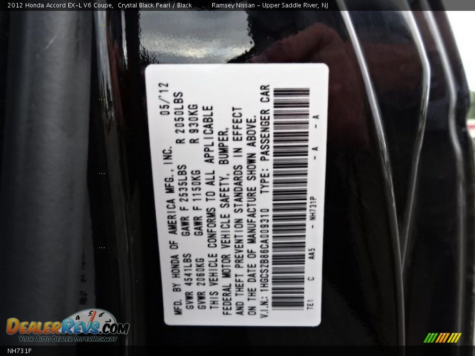 Honda Color Code NH731P Crystal Black Pearl