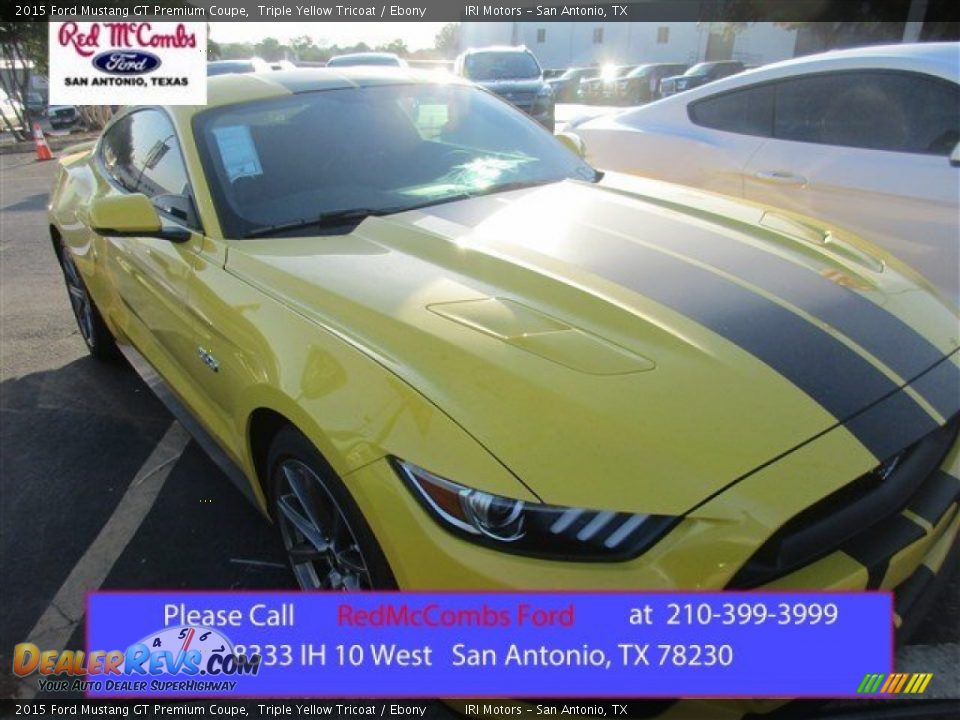 2015 Ford Mustang GT Premium Coupe Triple Yellow Tricoat / Ebony Photo #1